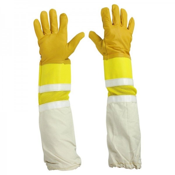 BEEKEEPING VENTILATED LEATHER GLOVE WITH POLY/COTTON GAUNTLET YELLOW