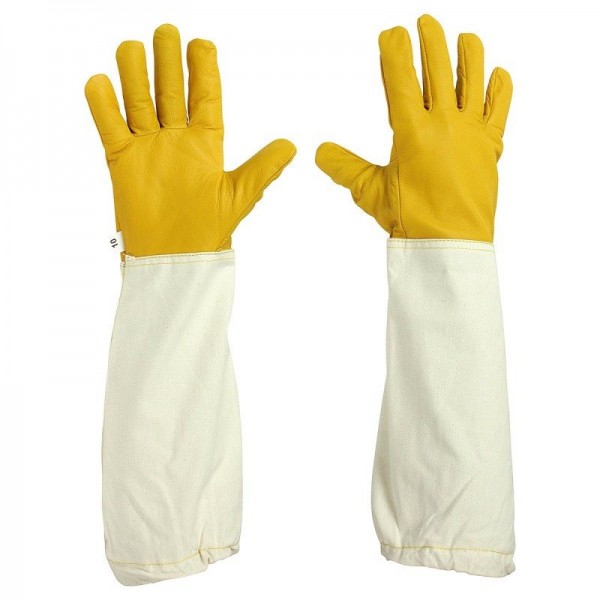 BEEKEEPING LEATHER GLOVE WITH POLY/COTTON GAUNTLET YELLOW
